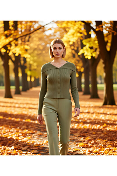 BENERLY Women's Turn-Down Collar Corded Fabric Knitwear Cardigan Long Sleeve ...