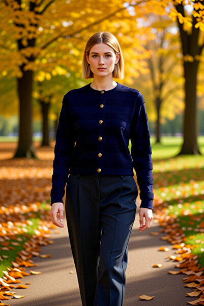 BENERLY سترة نسائية محبوكة بياقة دائرية وأكمام طويلة مع أزرار أنيقة توفر ملمس...