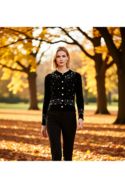 BENERLY Kadın İncili Örgü Detaylı Crop Kesim Vücudu Saran Yumuşak Dokulu Şık ...