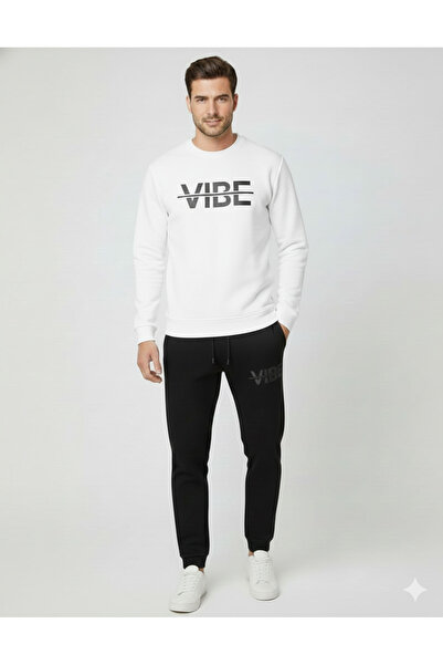 LiyAdaCo Unisex Vibe Printed White Crew Neck Bottom Top Tracksuit Set