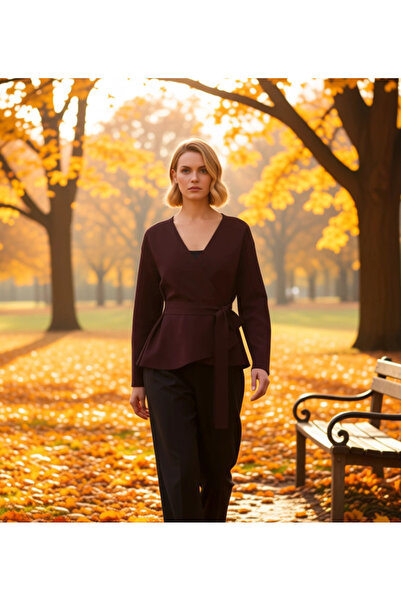 BENERLY Γυναικεία μπλούζα με διπλό στήθος και λεπτομέρεια δεσίματος, πλεκτό ρ...