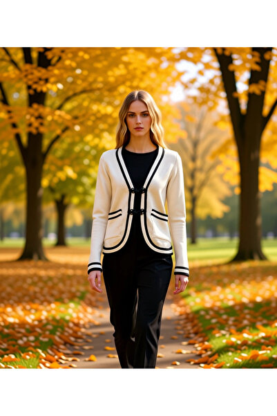 BENERLY سترة نسائية ذات قصة عادية وياقة على شكل حرف V ألوان متباينة سترة تريك...