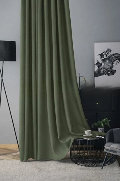 mis home ev tekstil Soft Kadife Fon Perde 90 cm Sık Pile Yaprak Yeşili