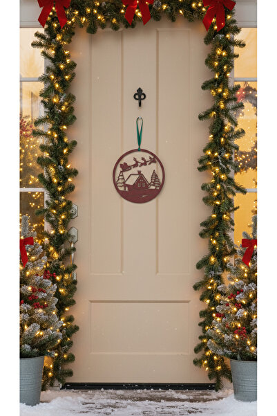 Goldesing زينة باب السنة الجديدة 25 سم، زينة عيد الميلاد مزينة بالغزلان وشجرة...