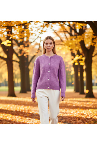 BENERLY Women's Soft Textured Heart Button Knit Cardigan Combines Elegance an...