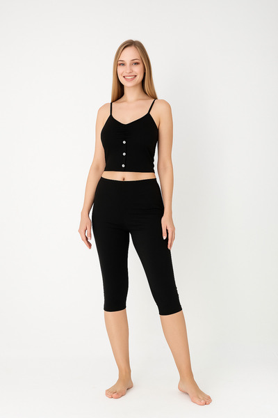 Altınay Women's Black Capri Leggings (3 Pieces) – 90% Cotton
