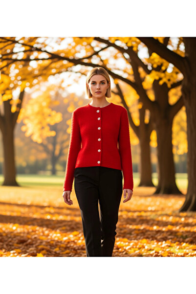 BENERLY Women's Textured Knitwear Cardigan Crew Neck Long Sleeve Button Detai...