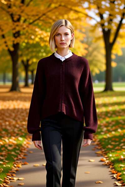 BENERLY Tricotaj pentru femei, antracit, cu guler bomber, cu fermoar, cardiga...