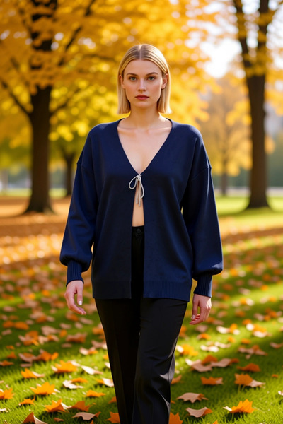 BENERLY سترة نسائية بياقة على شكل V مع تفاصيل ربط وأكمام بالون، تصميم أنيق يو...