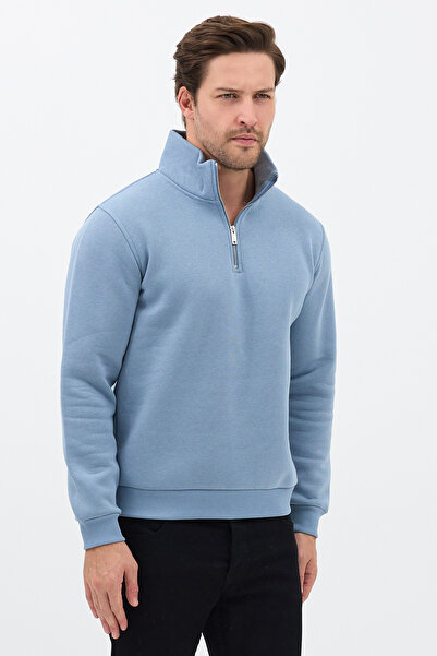 JBC Unisex Relax Fit Comfortable Cut Cotton Half Zipper Stand Collar Sweatshirt