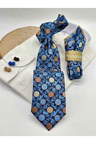 Gutiero Classic Tie with Blue Patterned Handkerchief