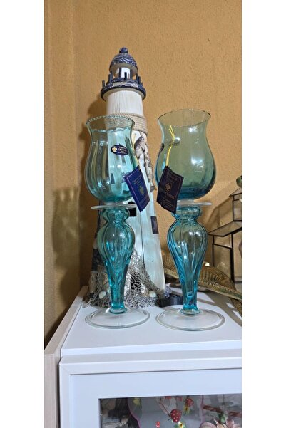 MURANO Italian Stamped White Cristal Candlestick Set 38 cm Size