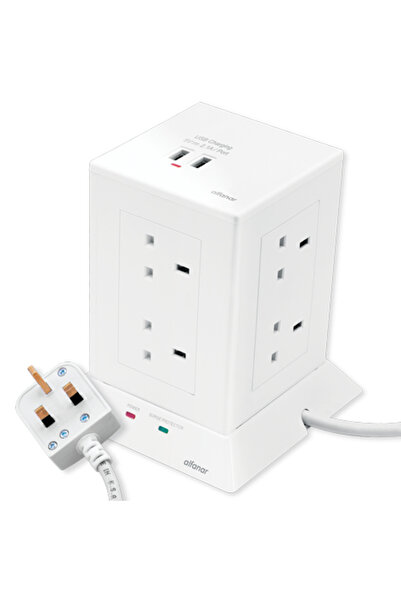 Alfanar شريط طاقة - 8 منافذ مع 2 منفذ USB (كابل 3 م)
