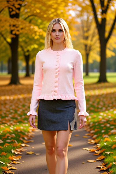 BENERLY Women's Ruffle Detailed Buttoned Knit Cardigan Adds Elegance to Your ...