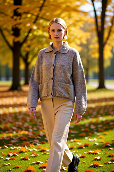 BENERLY Γυναικεία ζακέτα πλεκτό με λαιμόκοψη πόλο, χαμηλό μανίκι και μακρύ μα...