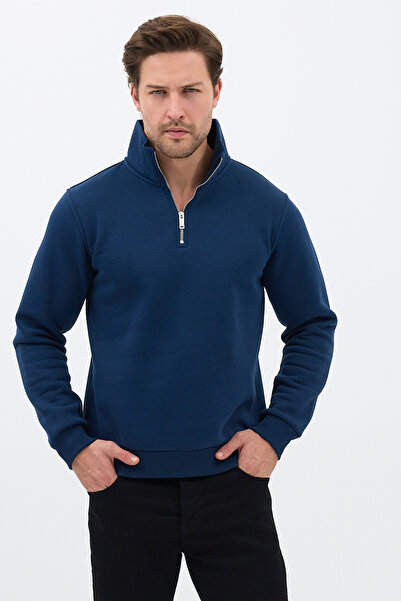 JBC Unisex Relax Fit Comfortable Cut Cotton Half Zipper Stand Collar Sweatshirt