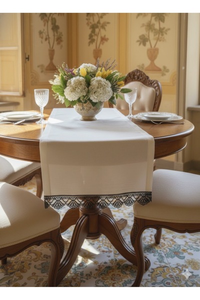 Durushe Lia Black Lace cu vipușcă Modern Runner – Design elegant care se potrivește cu mesele din marmură