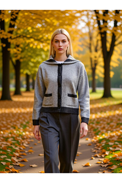 BENERLY Women's Color Block Turn-Down Collar Knitwear Cardigan Long Sleeve De...