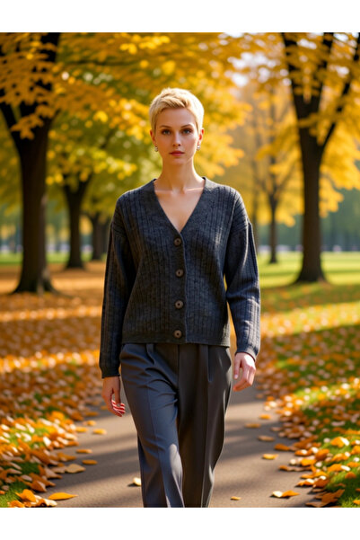 BENERLY Women's Comfortable Corded Fabric Textured Wide Fit V-Neck Knitwear C...