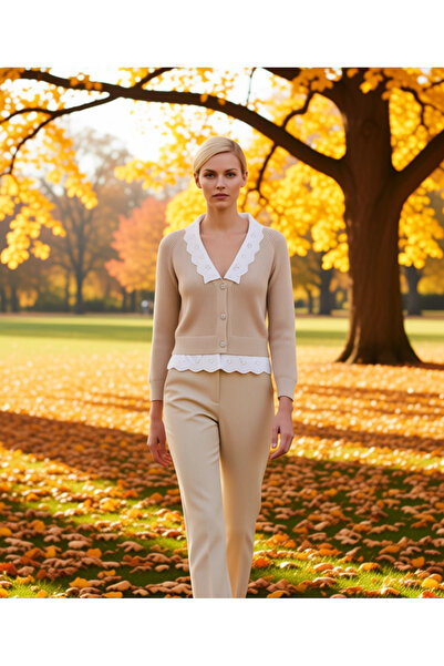 BENERLY Women's Crop Paneled V-Neck Knitwear Cardigan a Stylish and Comfortab...