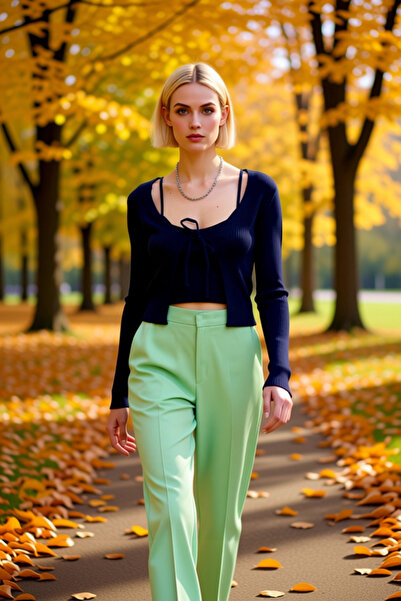 BENERLY Women's Tie-Up Detailed Crop Knitwear Blouse and Cardigan Set Is a St...