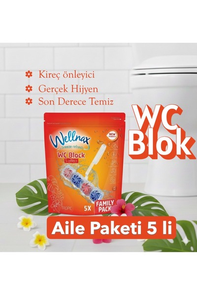 Wellnax breeze refresh WC Blok 5'li Tuvalet Bloğu ULTRA CLEAN 5x50 gr TROPİKA...