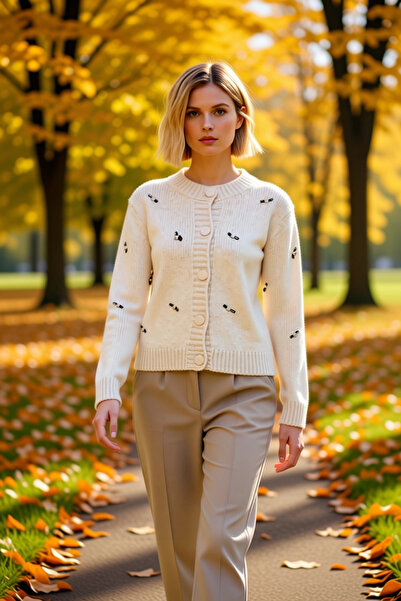 BENERLY Women's Cropped Cut Metal Detail Crew Neck Long Sleeve Soft Textured ...