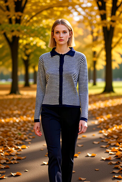 BENERLY سترة نسائية محبوكة بياقة بولو وأزرار مخططة تضيف لمسة من الأناقة إلى أ...