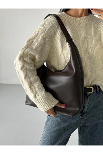 cosybag. Ženske velike veličine Prirodna koža Torba za rame tamno smeđe