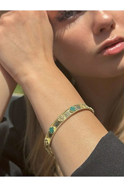 EKİNCİ KUYUMCULUK Yeşil Yoncalı Altın Kelepçe