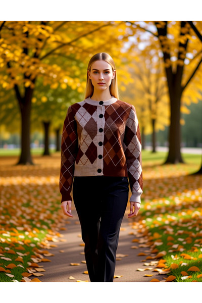 BENERLY Kadın Baklava Desenli Bisiklet Yaka Crop Triko Hırka Kışlık Kombinlerin Vazgeçilmezi Olacak