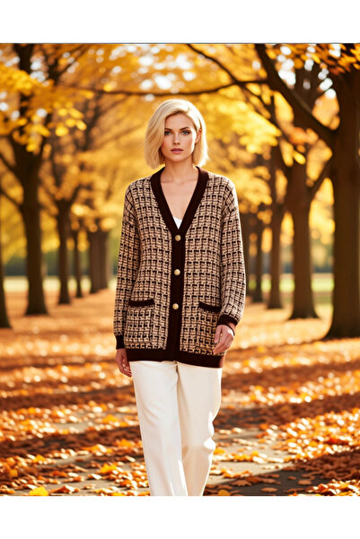 BENERLY Kadın Geniş Kalıp V Yaka Düşük Kol Dokulu Simli Tüvit Görünümlü Uzun ...