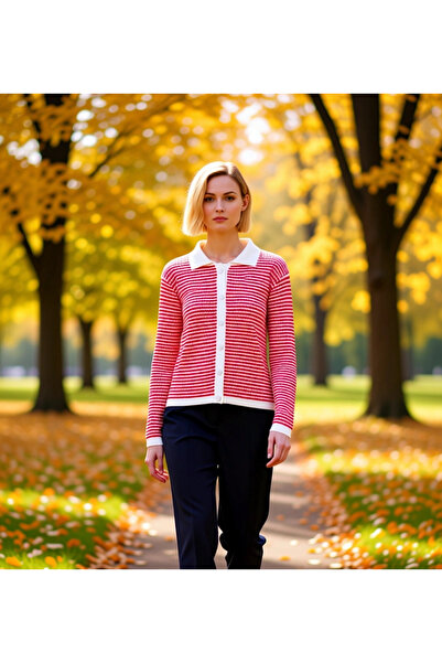 BENERLY Women's Striped Polo Neck Buttoned Knitted Cardigan Add a Touch of Yo...