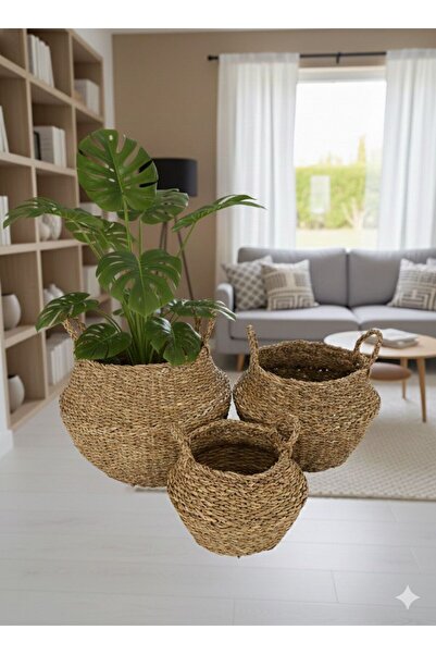 Coş Ev Mutfak مجموعة من 3 سلال قش طبيعية قابلة للطي