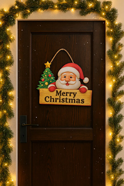 MultiTrendy Ahşap Yılbaşı Kapı Süsü Merry Christmas – Canlı Renkli Dekor 25.5...
