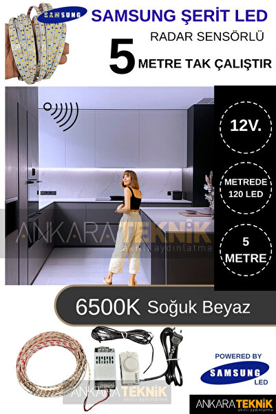 ankarateknik Samsung 12 Volt 5 Metre Hareket Sensörlü Şerit Led Hazır Set / 6...