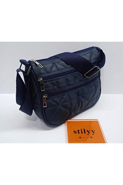 stilyy Quilted Patterned Navy Blue Multi-Compartment Women's Bag