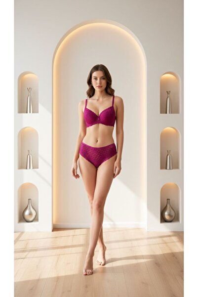 mendoza store Set sutien și chiloți din dantelă umplută de culoare fuchsia