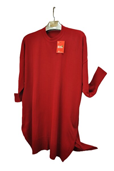 elma abone Super Battal Stuffy Knitted Tunic with Slits