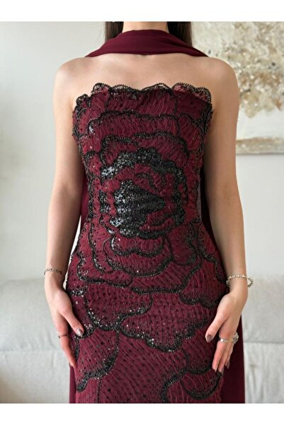 ELHAM FASHION فستان عودي بورغندي فخم