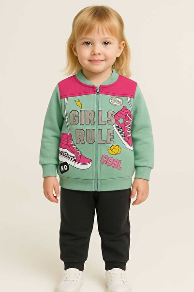 krm kerem bebe طقم شتوي للفتيات مكون من سترة بسحاب وبطانة صوف سميكة وبنطلون ر...