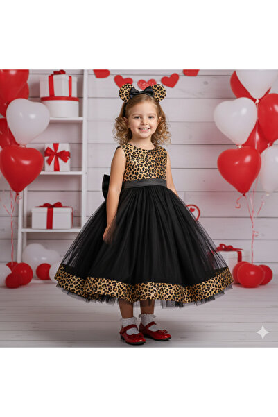 Star Kids Kız Çoçuk Leopar Detaylı Tütü Elbise,Kız Çocuk Parti Elbise