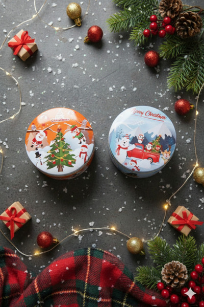 shop Set cutie cadou metalică cu tematică de Crăciun, 2 piese - Borcane duble...