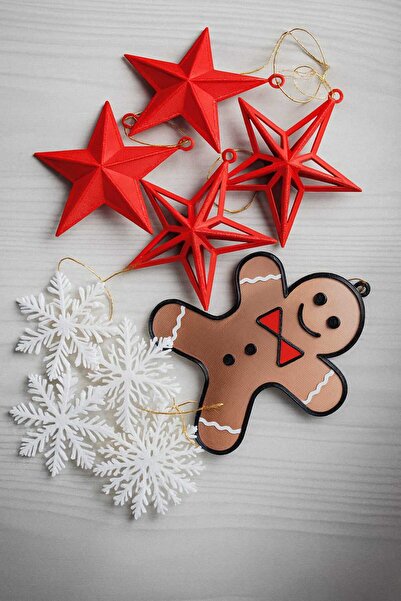 DYN Design مجموعة زينة شجرة عيد الميلاد - ديكور شجرة زخرفي - ندفة ثلج - نجمة - خبز الزنجبيل