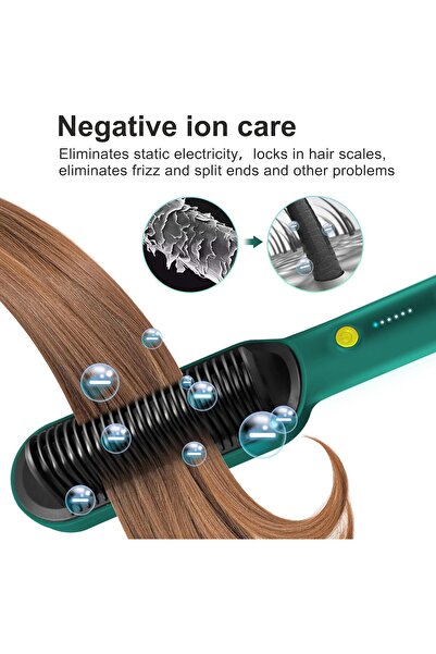 XIUWOO Hair Straightener Brush, Ionic 2-in-1, Fast Heating & 5 Temp Settings (Green)
