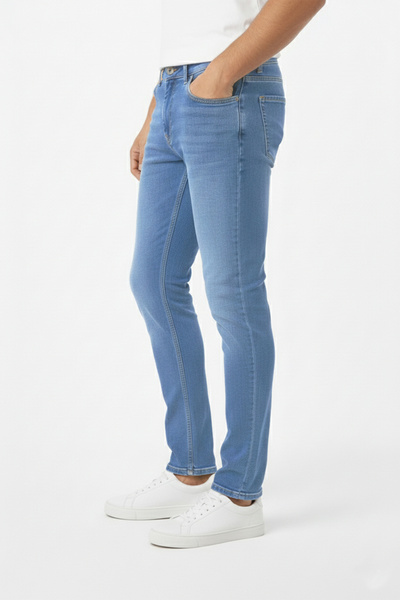 DeepSEA Men's Blue Regular Fit Stonewashed Denim Trousers Relaxed Fit Stretch Fabric Jeans Pants 2407080