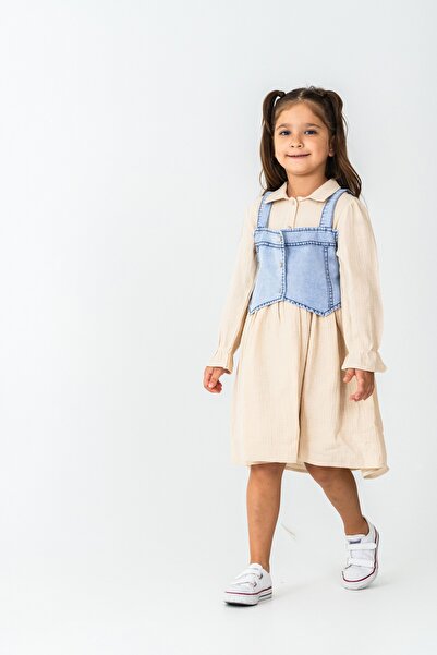 CLOUDY WEAR&DESİGN Girl's Jean Detailed Casual Dress (2-9 Years)