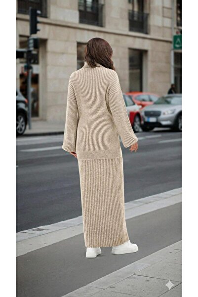 TOFİX textile Triko 2Li Takım Skirt Sweater Boğazlı Fitili