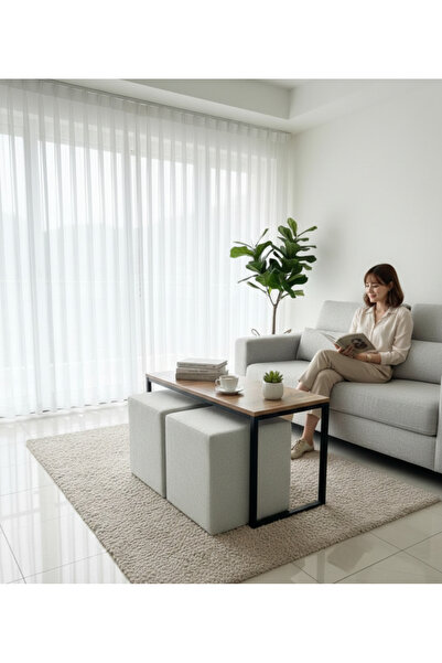 Kırlenta İÇİÇE YAN SEHPA VE 2 ADET PUF ORTA SEHPA ÇOK AMAÇLI YAN SEHPA