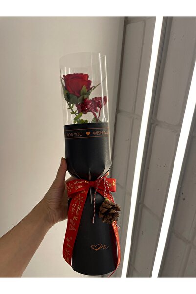 Lunea Co Kokina Detaylı Tekli Yapay Çiçek Buketi – Şeffaf Tüplü Yılbaşı Hediy...